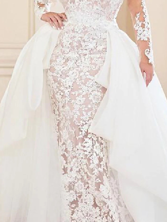 Mermaid Wedding Dresses V Neck Bridal Gown Sweep Train Lace Organza Long Sleeve Country Plus Size Ruffles Vestidos De Novia Custom Made 2022 robe de m