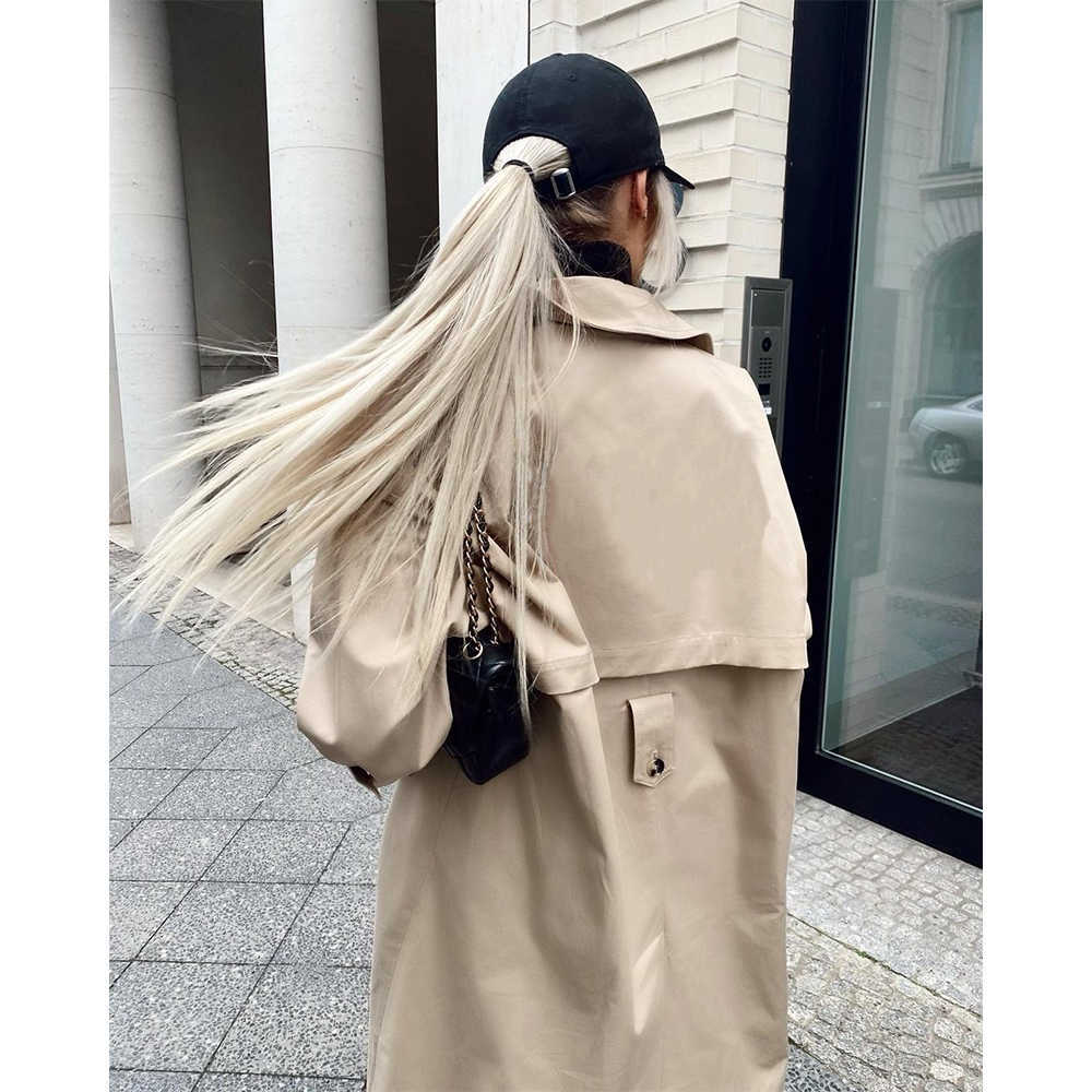 Women Long Trench Coat Oversized Sleeves Casual Fashion Windbreaker Woman Coats Outfit 210914