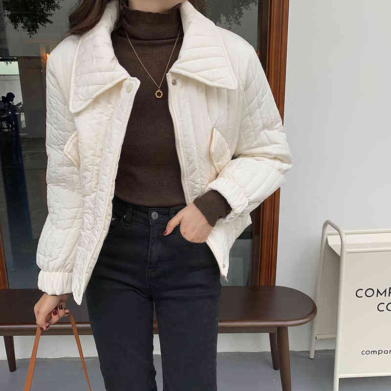 Comelsexy Chic Winter Solid Elegant Women Bread Clothe Peter Pan Collor Padded Coat Loose Casual Jacket Female Outwear Top 210515