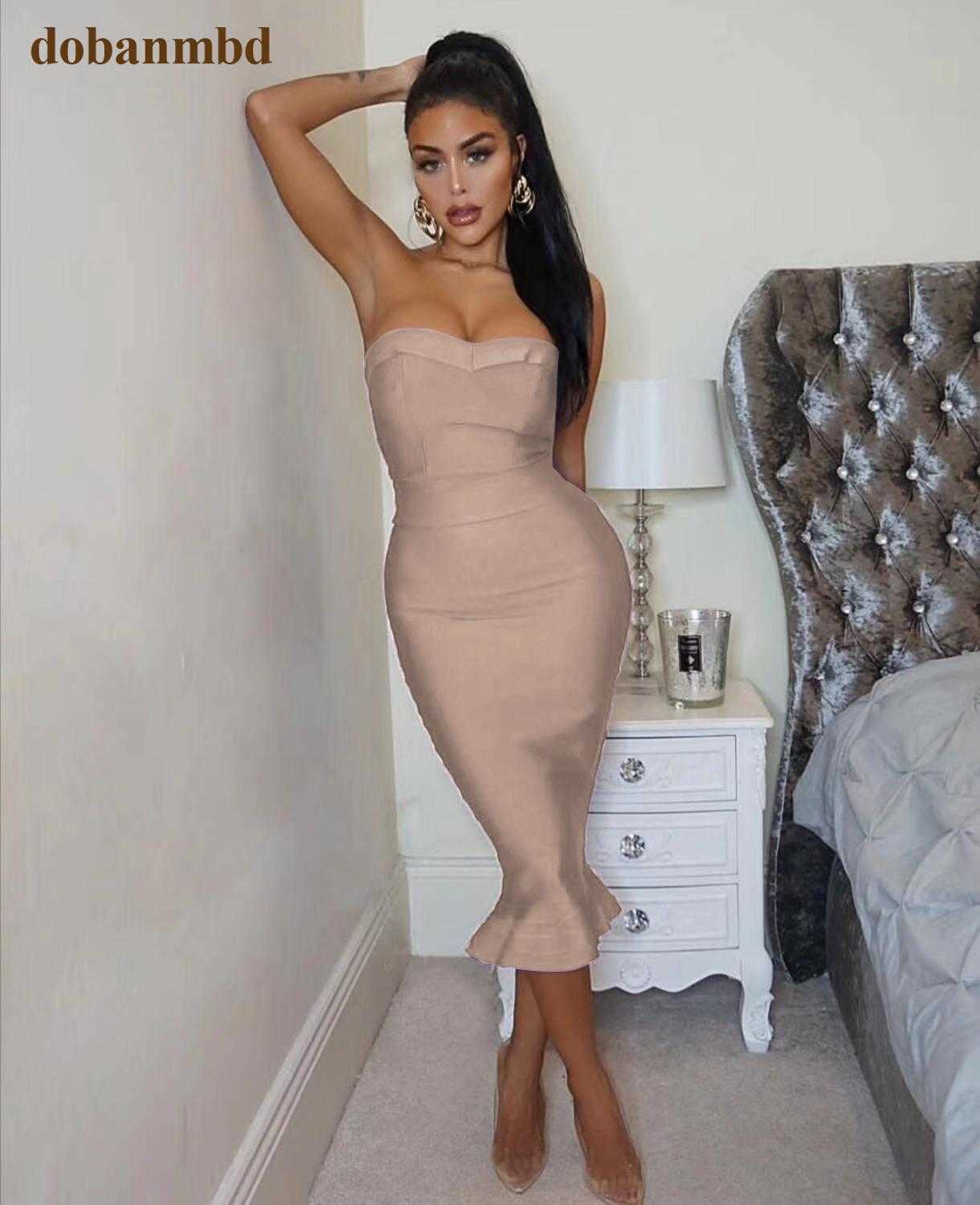 Women's Fashion Sexy Bandage Dress Party Strapless Bodycon Fishtail Knitted Autumn Mermaid Christmas Vestido 210623