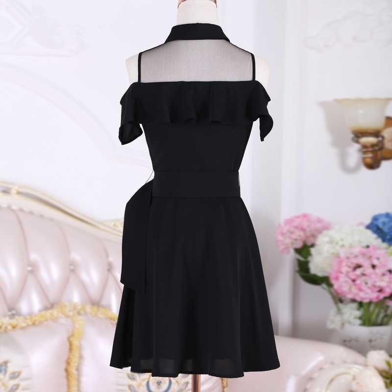Korean OL Single Breasted Women Summer Dress Sweet Chic Black office work Short mini Dresses With Belt Vestidos jurken 210623