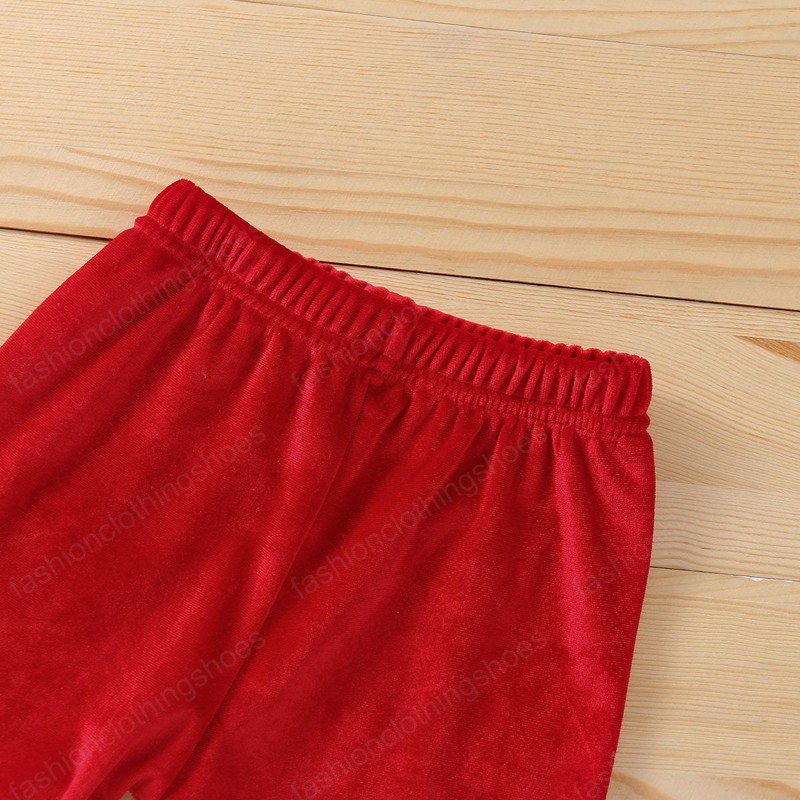 kids Clothing Sets girls Christmas outfits infant Flying sleeve Tops+Golden velvet Flared pants+Bow Headband 3pcs/set Spring Autumn baby Xmas Clothes