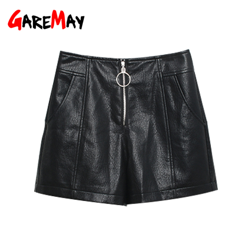 autumn winter women's leather shorts black high waist korean style plus size PU female for 210428