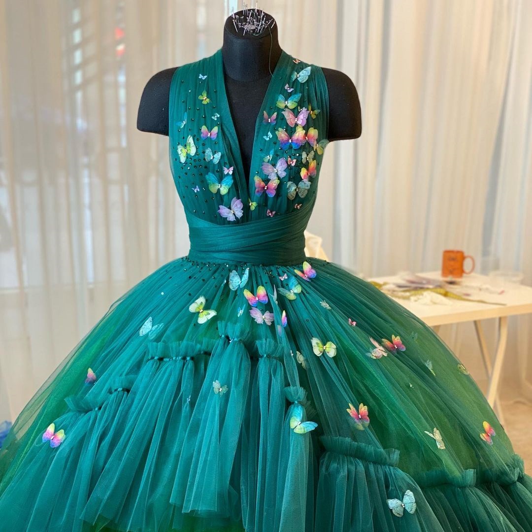 Hunter Green 3D Butterfly Flower Quinceanera Dresses Sequined V Neck Ball Gown Sweet 16 Dress años vestidos de fiesta, Blue
Hunter Green 3D Butterfly Flower Quinceanera Dresses Sequined V Neck Ball Gown Sweet 16 Dress años vestidos de fiesta, Blue