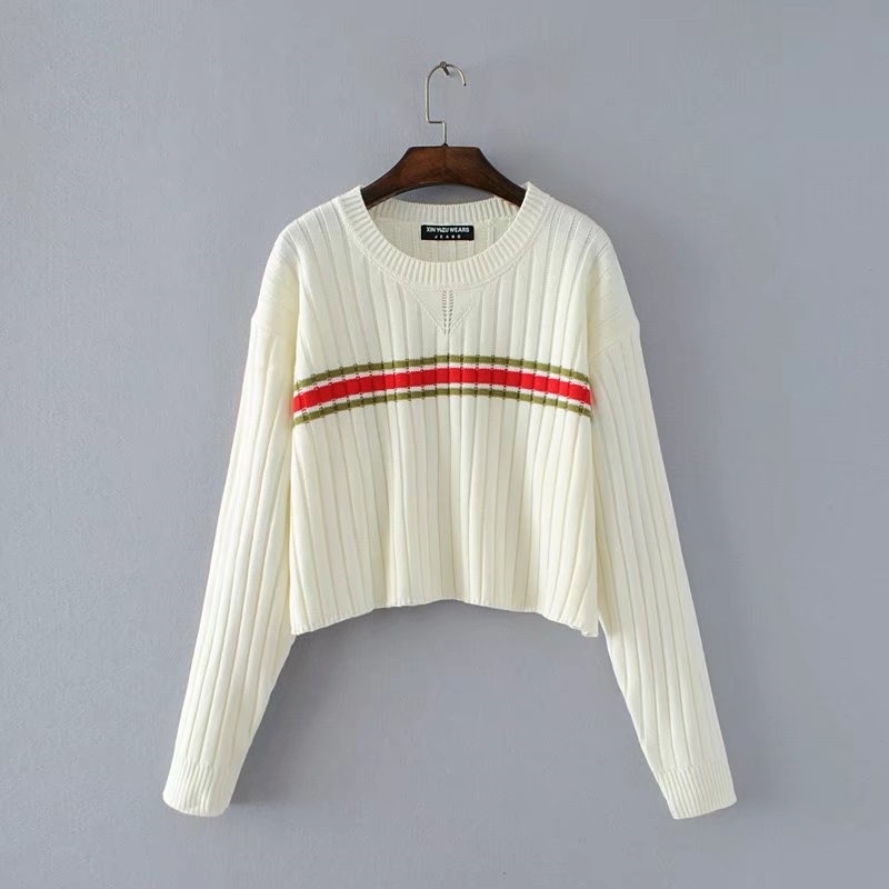 Women Drop Shoulder Block Striped Rib Jumper Loose Pullover Sweaters 210512