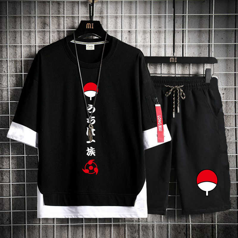 Anime T-Shirt Itachi Cosplay Costume Black Short Sleeve Fashion Sharingan Costumes Suit Y0913
