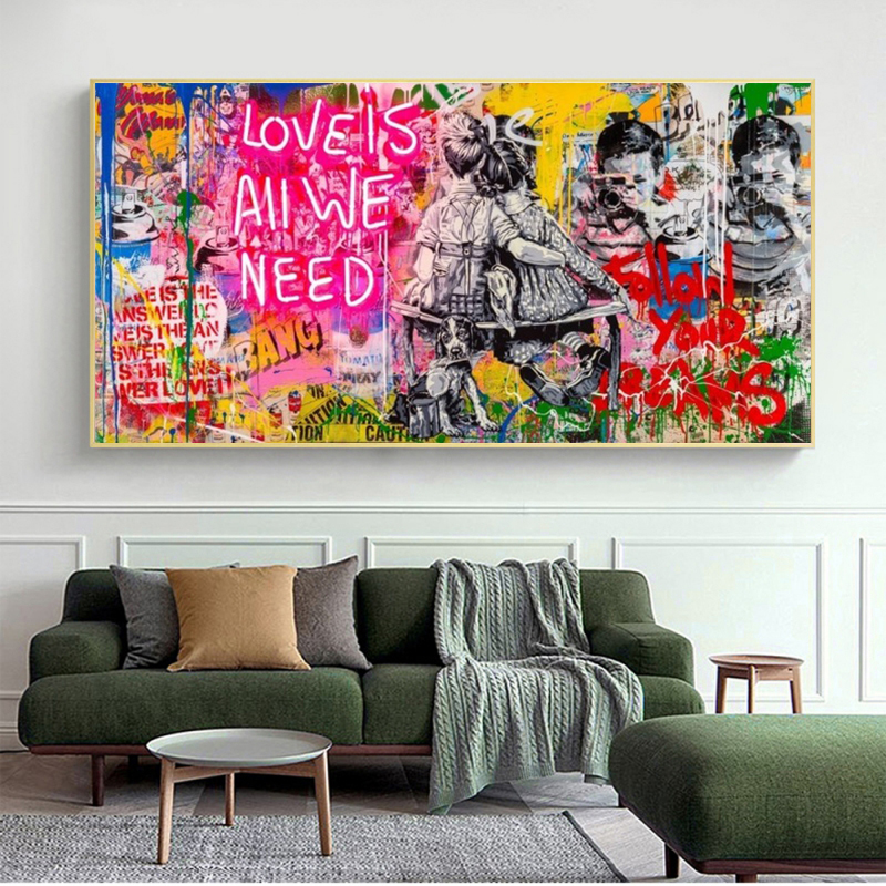 Banksy Art Love Is All We Need Oil Paintings on Canvas Graffiti Wall Street Art Posters and Prints Decorative Picture Home Decor
