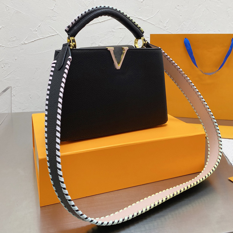 TOP Women Fashion Handbag Crossbody Bags Shoulder Tote Bag Litchee Pattern Genuine Leather Braided Bicolor Strap Capucines Handbags Purse
TOP Women Fashion Handbag Crossbody Bags Shoulder Tote Bag Litchee Pattern Genuine Leather Braided Bicolor Strap Capucines Handbags Purse