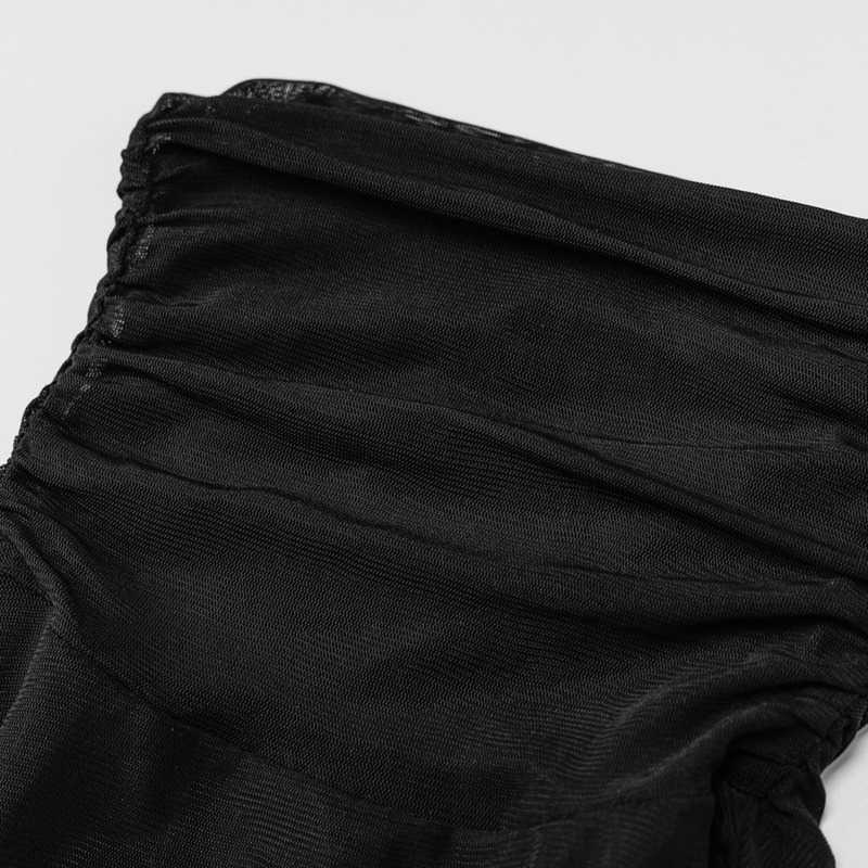 DEAT Women Sexy Stitching Mesh Dress Solid Color Long Sleeve Turtleneck High Wasit Fashion Spring Summer 11B014 210709