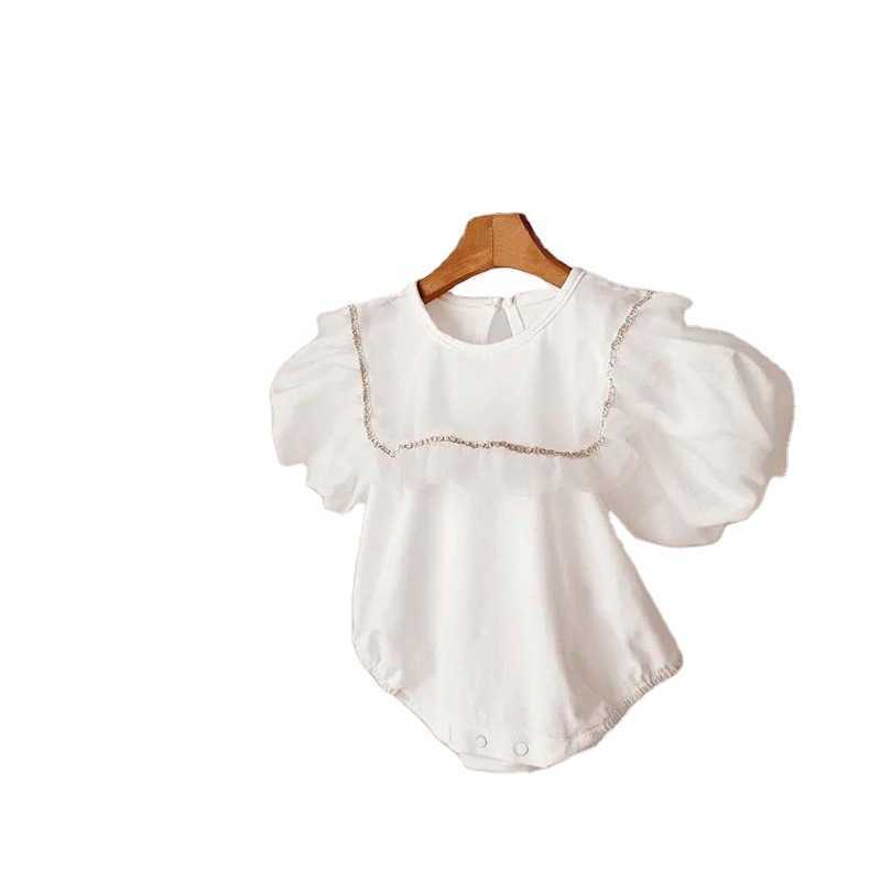 Infant Toddler Girls Romper Onesie White Cotton Korean Baby Clothing for Summer Fashion Blouse Tops 210529
