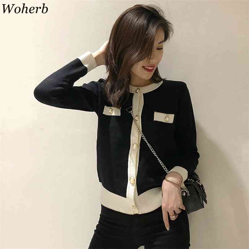 Fashion Autumn Women Cardigans Korean Contrast Button Sueter Mujer Vintage Elegant Casual Female Sweaters Jumper 210519