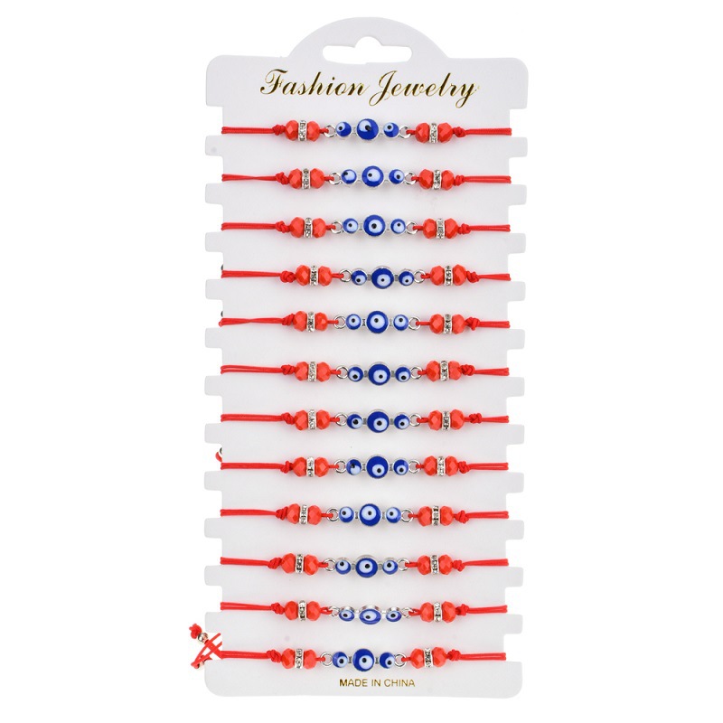 Turkey Blue Evil Eye Bracelets Fashion Adjustable Crystal Beads Braided Rope Charm Bracelet Bangles for Women Men Turkish Couple Jewelry Gifts 12pcs/s