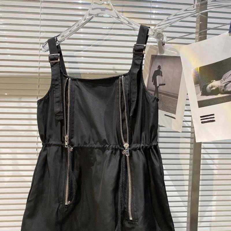 DEAT Women Strap Drawstring Personality Zipper Dress Sleeveless Arrivals Lady Sexy Fashion Spring Summer 11D511 210709