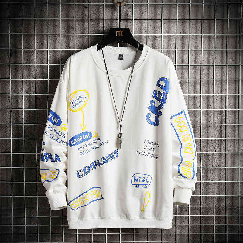 Fashion Print Sweatshirt Men Street Hip Hop Hoodies Harajuku Long Sleeve Men's Casual Sweatshirts Punk Streetwear Clothes 220114