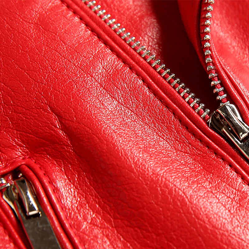 Exquisite women's autumn Korean version of the red PU lapel Slim female jacket Heather Long Sleeve Fashion Jacket coat 210507