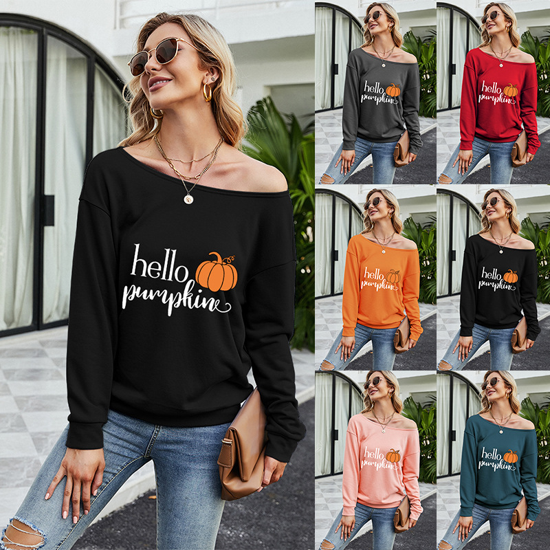 Womens Designer Sweatshirts Long Sleeve Oblique Collar Loose Large Size Pumpkin Letter Print Simple Pullover Jacket Fashion One-piece Set Home Wear Party Clothing, Pink
Womens Designer Sweatshirts Long Sleeve Oblique Collar Loose Large Size Pumpkin Letter Print Simple Pullover Jacket Fashion One-piece Set Home Wear Party Clothing, Pink