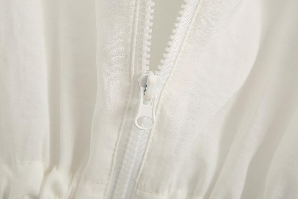 Stand Ruffles collar White Short Jacket Retro Women Bat Long Sleeve Adjust Rope Elastic Hem High Waist Jackets Casual Tops 210429