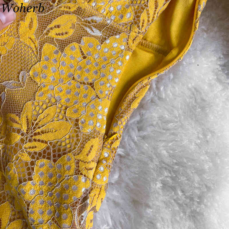 Vintage Women Dress O Neck Single Breasted Long Sleeve Dresses Hollow Out Crochet Lace Slim Elegant Vestidos Mujer 4h865 210519