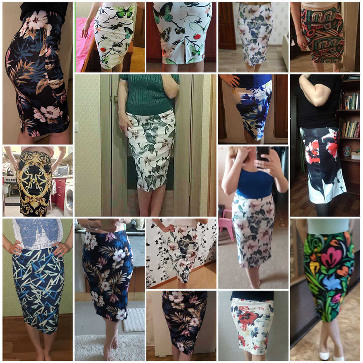 Fashion Spring Summer Style Pencil Skirt Women High Waist Green s Vintage Elegant Bodycon Floral Print Midi FICUSRONG 210621