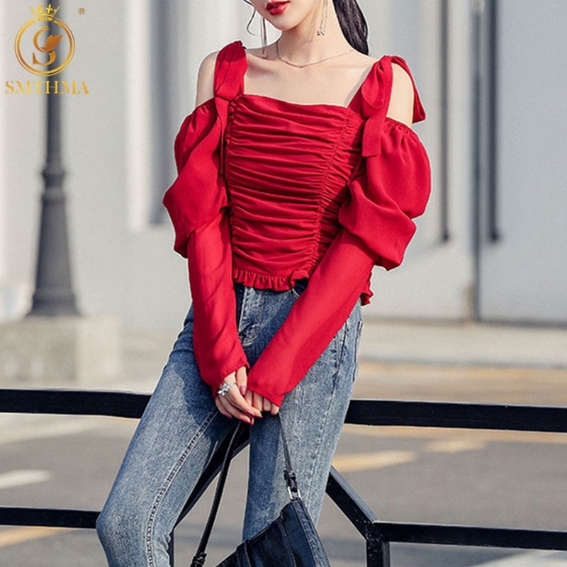 Spring Vintage Blouse Shirts Women's Puff Sleeve Chiffon Sexy Off Shoulder Slim Pleated Female Tops 210520, Picture color
Spring Vintage Blouse Shirts Women's Puff Sleeve Chiffon Sexy Off Shoulder Slim Pleated Female Tops 210520, Picture color