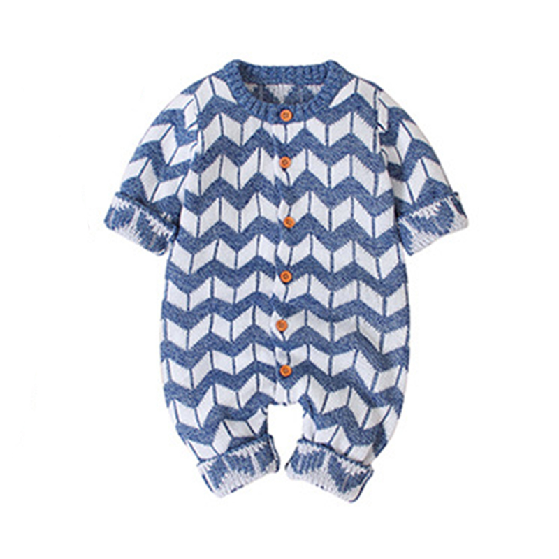 Autumn Winter Baby Boys Girls Rhomboids Rompers Clothes Children Boy Girl Kids Knitting Long Sleeve 210429