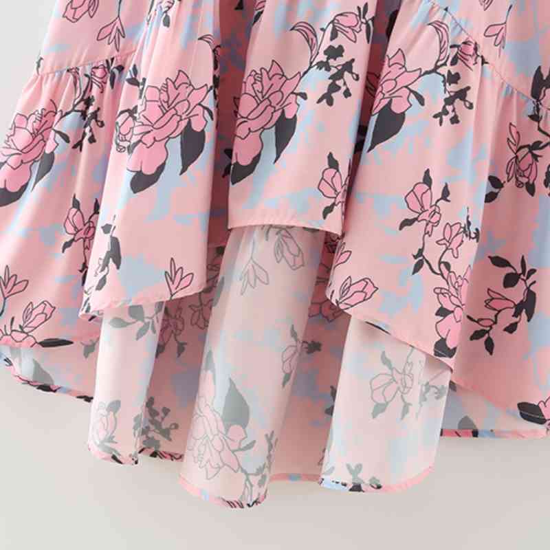 Summer Women Flower Print Deep V Neck Lace Up Bow Midi Dress Female Short Sleeve Clothes Casual Lady Loose Vestido D7515 210430Z