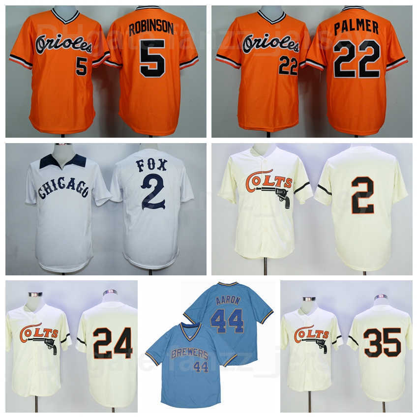 Baseball Retro 2 Nellie Fox Jersey 44 Hank Aaron 24 Jimmy Wynn 35 Joe Morgan 5 Will Robertson 22 Jim Palmer All Stitching Oraneg White Beige Blue