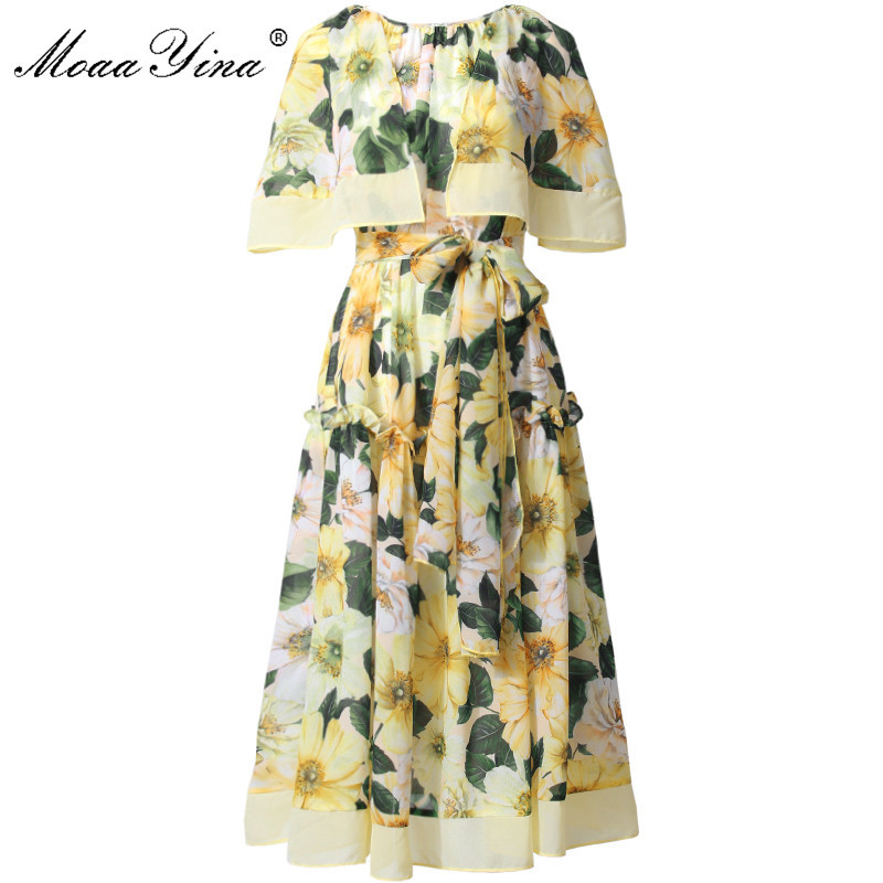 Fashion Designer dress Summer Women's Dress cloak Sleeves Camellia Floral Print lace-up Chiffon Dresses 210524, Yellow
Fashion Designer dress Summer Women's Dress cloak Sleeves Camellia Floral Print lace-up Chiffon Dresses 210524, Yellow