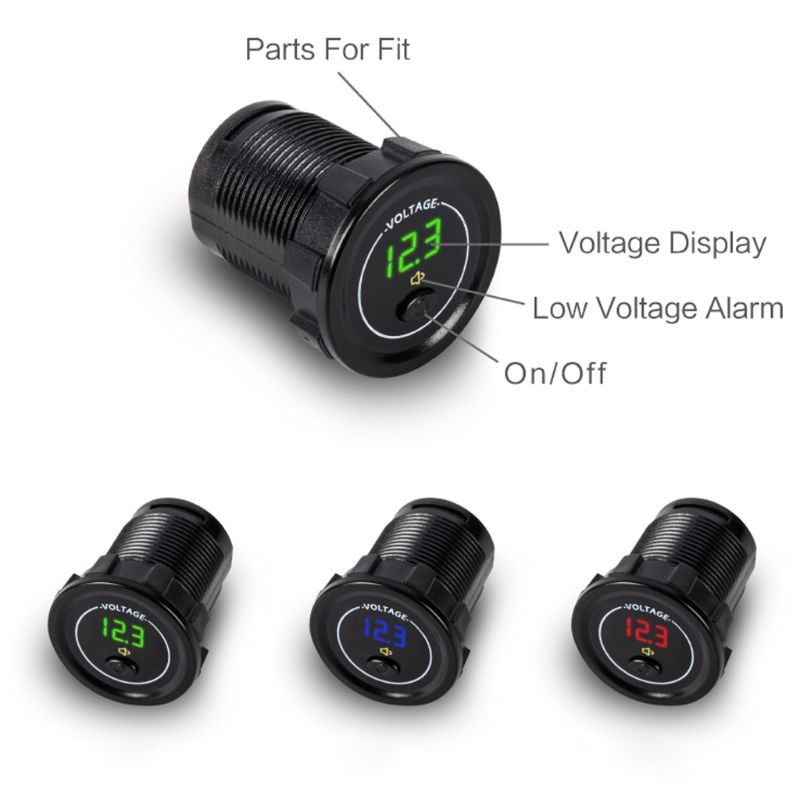 Waterproof Motorcycle Boat Car Dc 12V 24V 30V Led Voltaire Display Voltage Meter With On Off Switch Low Voltage Alarm 83XA