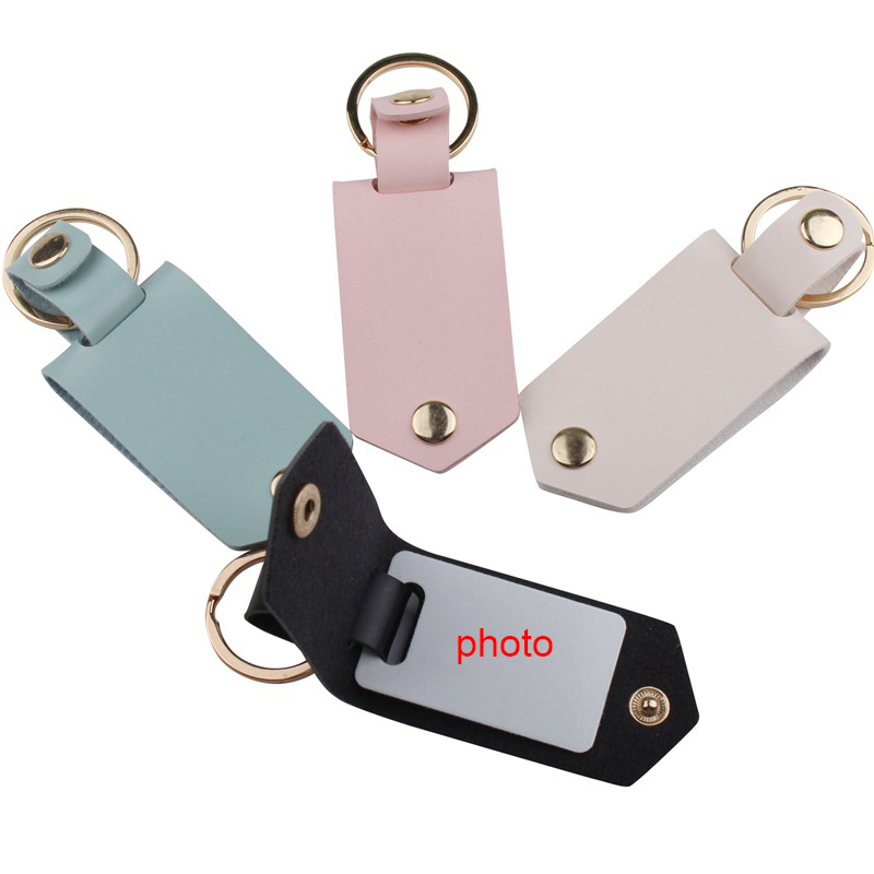 Leather Keychains Pendant Sublimation Blank Aluminum Alloy Car Keychain Keyring Heat Transfer DIY Decorative Key Chain 6 Colors