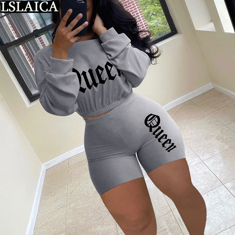 Clothes for Women Skinny Fashion Two Piece Set Top and Pants Elastic Waist Letter Printing Long Sleeve Conjuntos De Mujer 210515