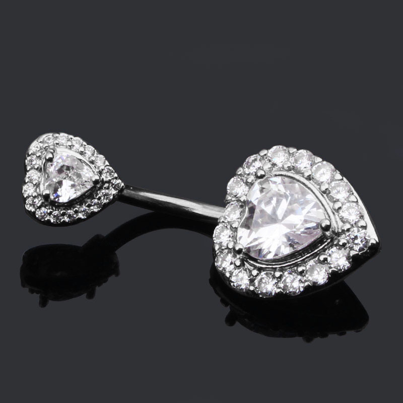 Allergy Free Stainless Steel Navel Belly Button Rings Gold Button Designer Jewelry Cubic Zircon Diamond Heart Belly Stud Piercing Body Jewelry for Wom