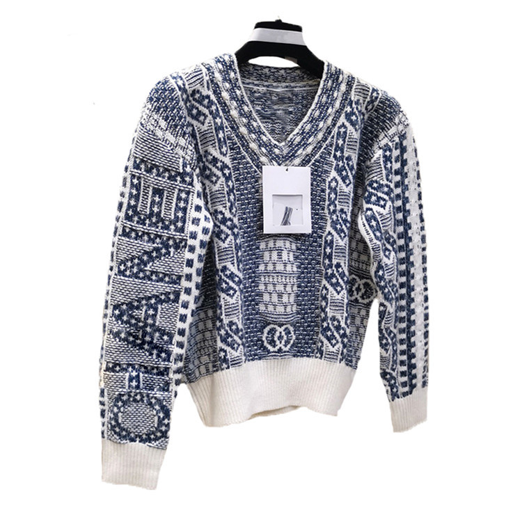 new fashion catwalk knit pullover V-neck long-sleeved sweater casual loose coat sweater