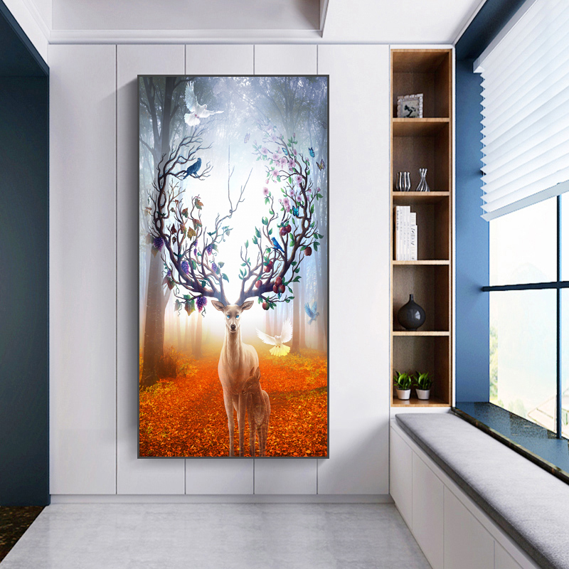 Deer Mother And Son Poster Animal In The Forest Tree Wall Art For Living Room Decorative Pictures Canvas Prints