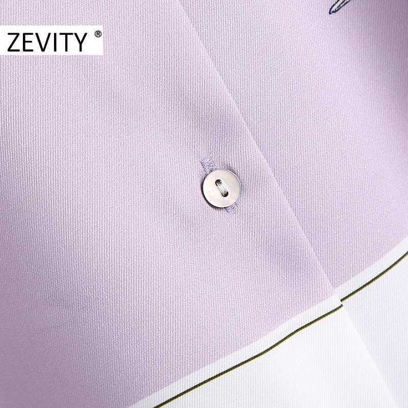 Zevity Women Vintage Crane Print Color Match Casual Smock Blouse Office Lady Turn Down Collar Shirts Chic Blusas Tops LS7270 210603