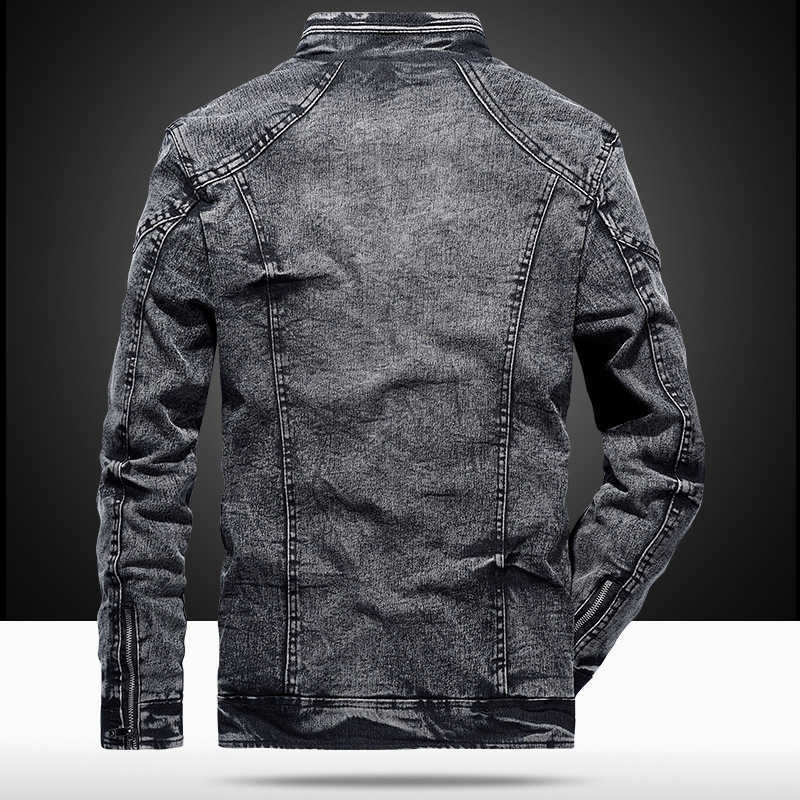 Vintage Mens Denim Jacket Solid Casual Mens Jeans Coat Fashion Stand Clothes for Men Black Blue Bomber Jacket Men Stand 210818