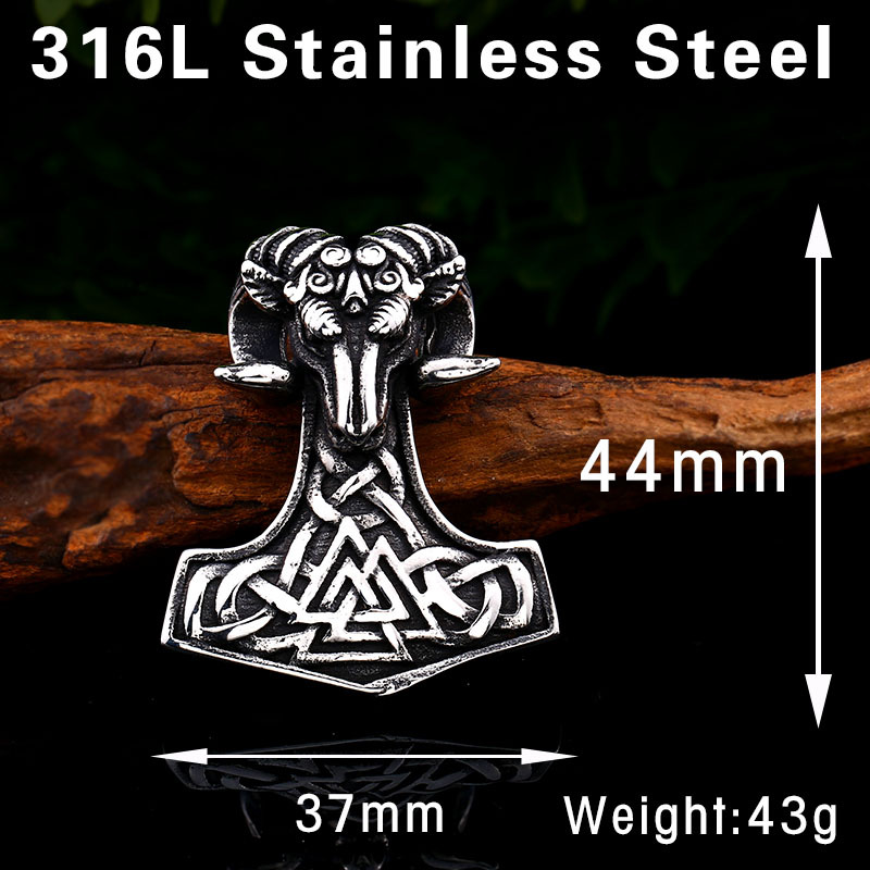 Vintage Men's Stainless Steel Pendant Necklace Norse Viking Goat Ram Odin Myth Punk Biker Charm with Ball Chain