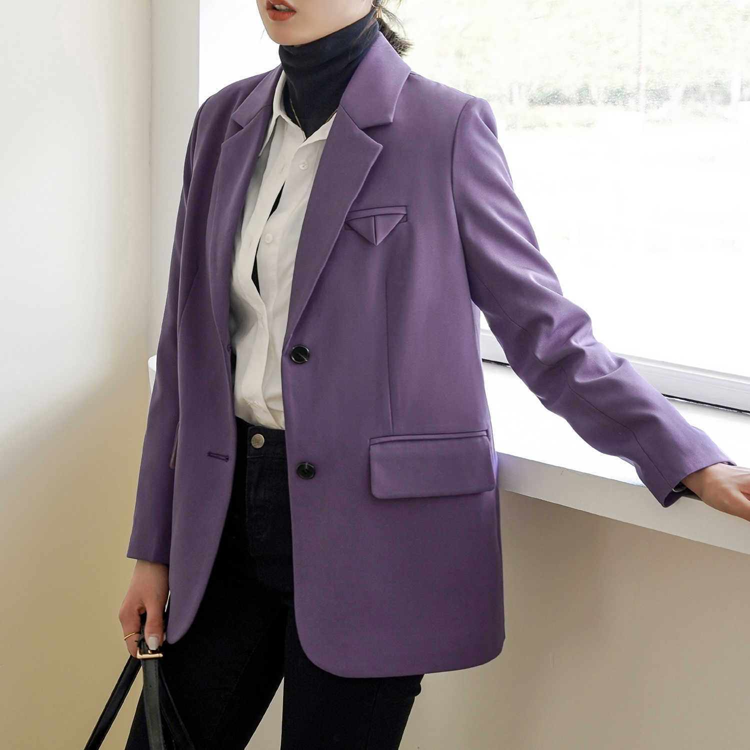 Women Loose Single Breasted Autumn Blazer Jackets Female Elegant Suits Coat Office Ladies Casual Blazers Outerwear WB81 210930