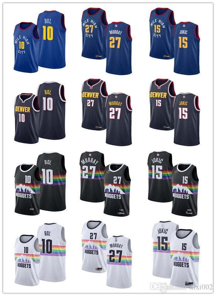 Mens Womens Youth\rDenver\rNuggets\r27 Jamal\rMurray 15 Nikola\rJokic\r10 Bol Blue white custom Basketball Jerseys