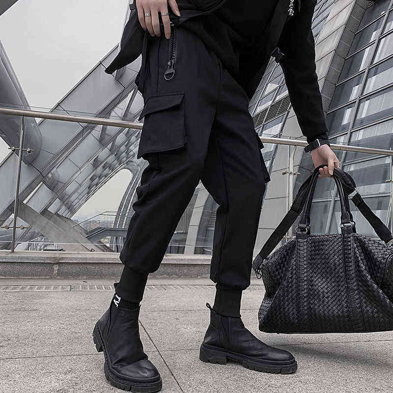 Black Cargo Pants Joggers Men Harajuku Swag Streetwear Military Techwear Mens Clothing Japanese Style Pencil Casual Trousers 211112