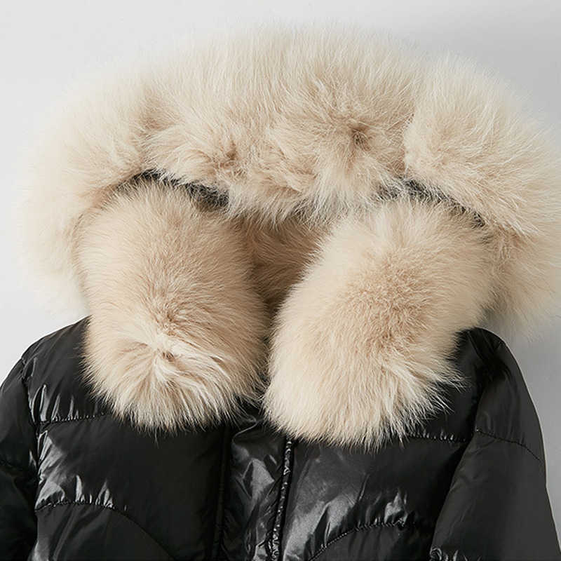 Women Winter Coat Natural Fur Hooded 90% White Duck Down Jacket Slim Long Parka Female Thick Warm Coats 211013