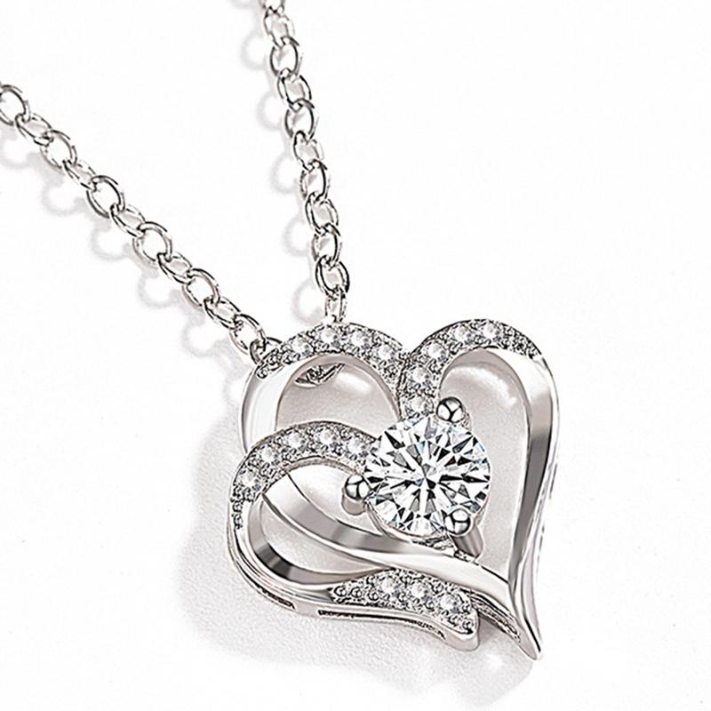 Pendant Necklaces Simple Crystal Double Heart Luxury Jewelry Love Valentine's Day Wedding, Silver
Pendant Necklaces Simple Crystal Double Heart Luxury Jewelry Love Valentine's Day Wedding, Silver