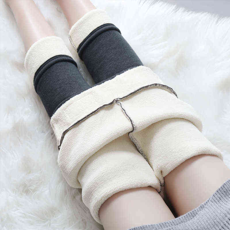 OUMENGK Fashion High Waist Autumn Winter Women Thick Warm Elastic Pants Quality S-5XL Trousers Tight Type Pencil 211115
