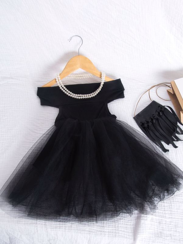 Toddler Girls Off Shoulder Mesh Panel Dress SHE