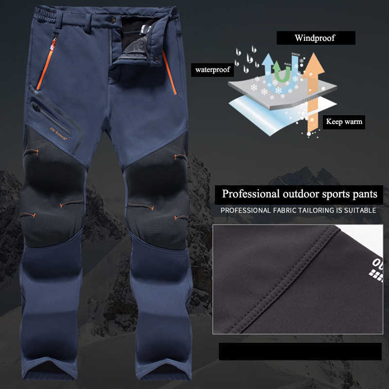 Autumn Winter Men Outdoor Pants Plus Size Fleece Warm Waterproof Windproof Breathable Trousers Sports Hiking Cargo Pants Men 6XL 210930