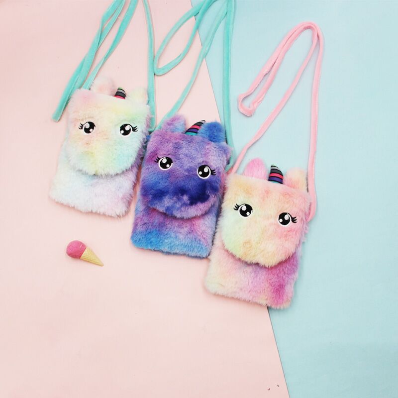 Children Toy Cartoon Rainbow Plush Shoulder Bag Gift Phone Coin Purse Educational Gadget for Kids Messenger Crossbody Organizer