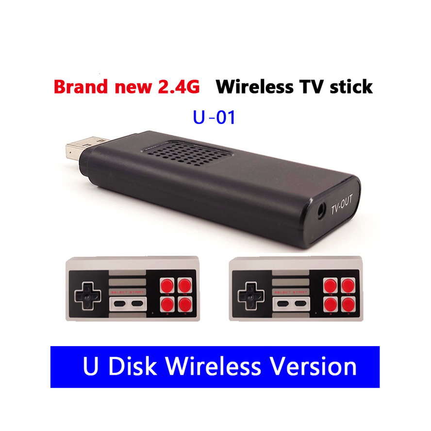 U-01 USB TV Game Console Stick 8 Bit 2.4G Wireless Controller Gamepads Bulit-620-in Classic Video Games Player
