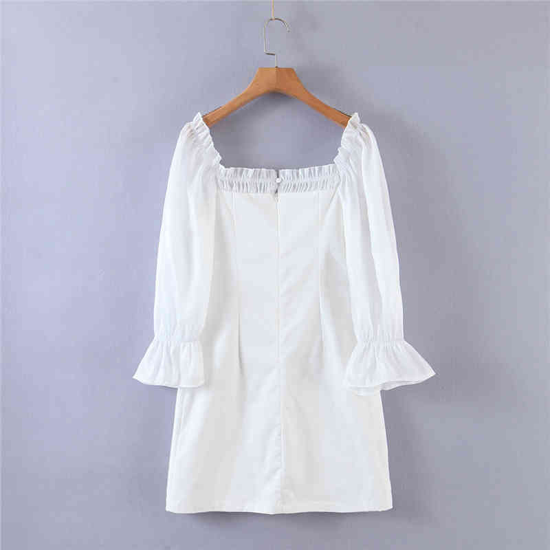 Summer Vintage Style White Cotton Long Sleeve Mini Dress Women Casual Fashion Back zipper Slim Dresses Female Vestidos 210514