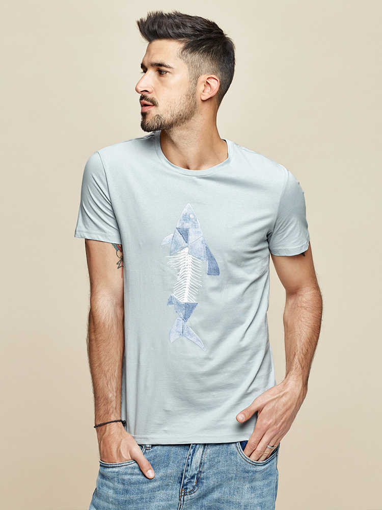 KUEGOU Cotton Men's T-shirt Summer fashion tshirt printed Elastic blue red t shirt short sleeves men top plus size LT-1778 210629