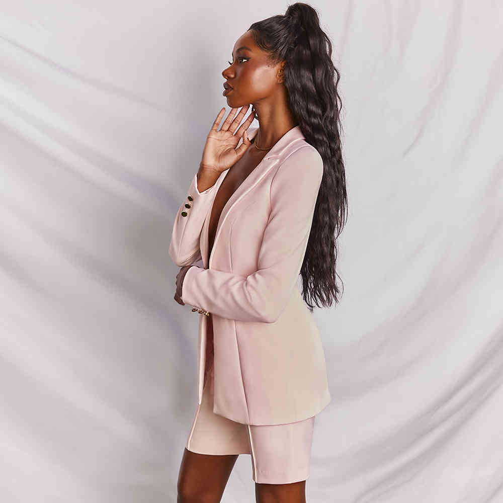 Summer Women Fashion 2 Two Pieces Sets Sexy Long Sleeve Coats & Half Shorts Buttons Celebrity Runway Party 210423